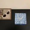 ¡Pequeña literatura y arte gris! Pañuelo Cuadrado Pequeño de Algodón Estampado Azul y Rojo Vintage Estilo Coreano Pañuelo Versátil de Alta Calidad