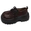 Mocasines Negros Nuevos Retro Versátiles Otoño/Invierno Suela Gruesa Zapatos Individuales Aumentadores de Altura 2026 Estilo Británico Con Cordones Zapatos Pequeños de Cuero para Mujer