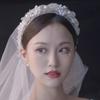 Pulsera de perlas de cristal para boda de novia coreana, banda para el cabello con flores, tocados, accesorios de boda de lujo, accesorios para el cabello