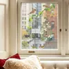 Fun-F1164 Enredadera Acuarela Pájaro Jaula Balcón Exterior Ventana de Cristal Embellecimiento Decoración Pegatina para Ventana Autoadhesiva UV