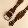 Cinturón estilo Western de gamuza con remaches decorados, cinturón ancho vintage desgastado para mujer, cinturón de estilo punk de nicho en stock