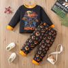 Transfronterizo para niños y niñas estampado completo letras estrellas espacio ropa de casa conjunto de dos piezas pijama infantil