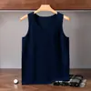Camiseta de punto de cachemira plana de 12 puntos con cuello en U para hombre, sin mangas, jersey cómodo y agradable para la piel