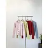 Nuevo Cardigan de Punto Coreano Estilo Dulce con Bordado de Lazo y Textura de Cáñamo, Manga Larga, Suéter Rosa para Mujer 2024