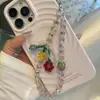 Cadena para Teléfono de Cristal Rosa Brillante con Forma de Flor y Perlas, Estilo Chica Linda y Energética, Accesorio de Lanyard para Teléfono Dulce y Delicado