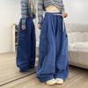 Pantalones Rosados Retro Americanos Caught para Hombres y Mujeres Primavera y Otoño Rectos Sueltos Pierna Ancha Cintura Alta Adelgazantes Pantalones Casuales Pantalones de Mezclilla