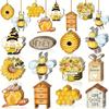 Novo Produto Transfronteiriço 24 Peças de Decorações de Madeira Criativas com Tema de Abelha Amarela e Favo de Mel Pendentes de Festa