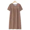 Camisón de Algodón y Seda de Manga Corta para Mujeres de Mediana Edad y Mayores, Estilo Nuevo de Verano, Pijama Delgado, Vestido Holgado para el Hogar de Mamá, Verano