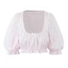 1300-24 Invierno Nuevo Estilo Europeo y Americano Spice Girl Sexy Exposición Cintura Top Cuello en U Manga Abullonada Manga Súper Corta Camisa