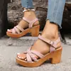 Sandalias de Tacón Grueso con Punta Redonda y Abierta para Mujer 2026 Verano Nuevas de Comercio Exterior Talla Grande con Correa Única y Hebilla Sandalias de Moda de Tacón Alto