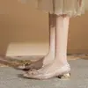 Jin Gang CH3022-1 Sapatos Femininos de Salto Grosso Bico Fino Camada Única Estilo Francês 2024 Novo Primavera e Outono Salto Baixo Sexy Versátil Boca Rasa