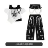 Fantasia de Jazz para Dança Infantil para Meninas, Roupa de Performance Hip-Hop, Conjunto de Dança Preto e Branco de Manga Curta Incrível e Estiloso para Meninas