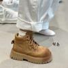 Jin Bukang Big Head Ankle Boots Feminino Marrom Retro Outono e Inverno Casal Sola Grossa Botas Martin Elevadas Estilo Britânico Cáqui Alto
