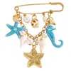 Broche de estilo de vacaciones en la playa transfronterizo europeo y americano con borlas de estrella de mar y concha para mujer, broche de moda multifuncional estilo océano
