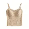 Camisole feminina com renda de ácido hialurônico e bojo integrado, não precisa de sutiã, peça íntima, costas bonitas, anti-exposição, corte justo, top base sem alças