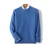 Nuevo suéter de punto para hombre de lana 100% para otoño e invierno, cuello redondo, grueso, talla grande, camiseta base de punto, suéter de cachemira versátil