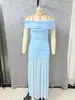 Nuevo Vestido Largo de Un Hombro Estilo Europeo y Americano, Vestido Largo de Malla Patchwork de Verano, Vestido con Cintura Plegada Adelgazante