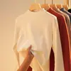Camiseta base feminina de gola alta média para primavera e outono, novo modelo 2026, algodão puro, branca, gola média, gola alta, blusa de manga longa