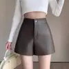 Shorts de Cuero para Mujer Petite, Nuevo Estilo Otoño/Invierno 2024, Pantalones Anchos Negros Estilo Americano, Pantalones de Moda de Tiro Alto Línea A para Botas