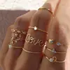 Anel Estrela e Lua Transfronteiriço Folha de Amor Geometria Conjunto de 10 Anéis Criativos Retrô Articulados Femininos