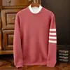 Outono e inverno lã mista moda masculina versátil cor sólida espessado quente malha base camisa masculina top suéter