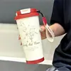 Novo Modelo do Copo de Café da Colaboração Bawang Tea Ji, Copo Térmico de Aço Inoxidável 316, Alto Valor Estético, Copo de Água Portátil com Canudo para Duas Bebidas