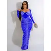 C6023 Moda Europeia e Americana Transfronteiriça Aliexpress Amazon Roupas Femininas Malha com Strass Transparente Vestido Longo de Manga Longa