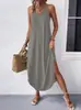 Amazon Europeu e Americano Transfronteiriço Roupas Femininas Cor Sólida Solto Vestido Longo Vestido Regata Decote V Vestido de Alça 2026 Novo Modelo