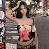 Verano Transfronterizo Nuevo Sexy Y2K Vacaciones Estampado de Flores de Lirio Sin Mangas Hombros Descubiertos Tubo para Mujer Europeo y Americano