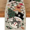 Navidad Santa Claus Americano Muñeco de Nieve Camino de Mesa Mantel de Lino Estampado Camino de Mesa Decoración Navideña Tela para Camino de Mesa Bandera de Mesa de Café