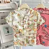 Conjunto de algodón y seda fresco y refrescante para niños, conjunto de pijama de manga corta y shorts para aire acondicionado para niños y niñas