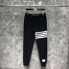 TIME BREATHE tb Calça de Moletom Tingida no Fio Verão Fina Clássica Quatro Listras Algodão Puro Perna Reta Calça Casual