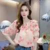 Wzxsk Nova Blusa Elegante Estilo Francês com Babados Emagrecedora Floral de Chiffon 2026 Moda Verão Top Juvenil