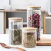 Pote de Chá de Vidro com Tampa, Tamanhos Grande e Pequeno, Recipiente Transparente para Armazenamento de Grãos e Alimentos