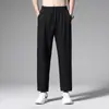 Calça Jogger de Seda Gelada Fina Cor Sólida para Trabalho Esportes Verão Masculina Solta Elástica Longa de Trabalho