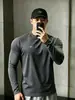 Camiseta de manga larga para hombre estilo americano, con textura de panal, secado rápido, transpirable y elástica, diseñada para el otoño