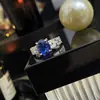 Anel Versa Transfronteiriço Retrô Simples Passo Oval Azul Tesouro Moda Luxo Leve Corindo Sintético Design Totalmente Diamantado