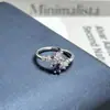 Serie Fuego Morado Nueve Diamante Morado Dulce Fresco Lujo Ligero Temperamento de Gama Alta Anillo Abierto Moda para Mujer Diseño de Nicho Anillo