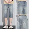Pantalones cortos de mezclilla Tencel ultradelgados para hombre, pantalones cropped holgados rectos casuales versátiles, tendencia verano 2026