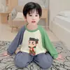Pijama Infantil Primavera, Outono e Verão 2026 Novo Estilo Conjunto de Manga Longa para Meninos Roupas de Casa de Modal com Ar Condicionado para Meninos