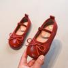 Sapatos de Couro com Laço para Meninas - Primavera e Outono, Novos Mocassins Prata Estilo Princesa, Sapatos Individuais Vermelhos
