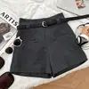 Shorts de traje casual versátiles para el día a día, con bolsillo falso, de cintura alta, adelgazantes, pantalones de pierna ancha, pantalones de corte A con cinturón, para mujer, otoño invierno