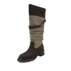 Botas western de moda estilo británico de 4.5 cm con bloques de color, nuevo modelo otoño/invierno 2026, punta redonda, tacón grueso, botas altas hasta la rodilla