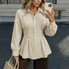Camisa Nueva de Otoño 2026 de Color Sólido Ajustada, Elegante Blusa de Cuello, Camisa con Volantes Transfronteriza Europea y Americana