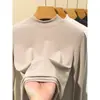 Camiseta de manga larga de algodón puro, ajustada y a la moda, estilo coreano, para mujer, base negra, top de cuello semi-alto, elegante y versátil