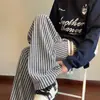 Calça Jacquard com Listras Verticais Masculina Primavera e Outono Solta Reta Perna Larga Casual Tendência Estilo Americano Calça Esportiva Drapeada