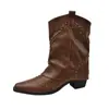 Botas de Cowboy Ocidentais com Salto Grosso para Mulheres, Novas Botas de Equitação com Corte em V Outono 2026, Botas Bootcut Retrô com Tachas e Bico Fino