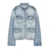 Ropa europea y americana para mujer transfronteriza, popular en AliExpress, chaqueta vaquera de manga larga con cuello mao casual retro a la moda
