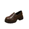 Sapatos Pequenos de Couro com Salto Grosso Elevado para Mulheres 2025 Novo Outono Mocassins de Solado Grosso Estilo Britânico Sapatos Retrô de Couro Macio para Mulheres