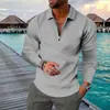 Camisa polo de manga larga para hombre con estampado geométrico moderno, adecuada para usar al aire libre en primavera y otoño.; camisa con cremallera